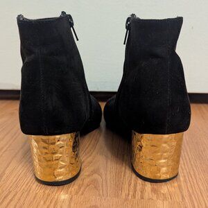 Charlotte Russe booties, black with gold hammered heel sz 10